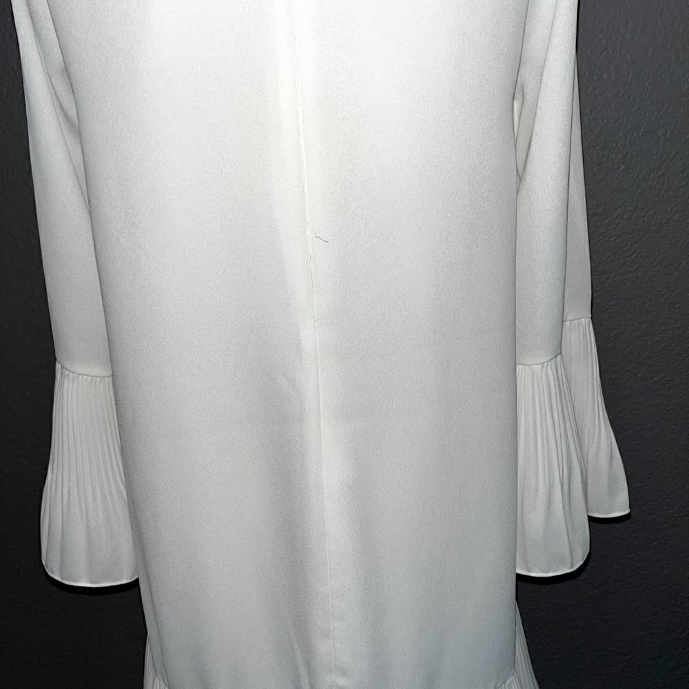 HAILEY Multi Layer Pleated Ruffle Long Sleeve White Crepe Chandelier Dress EUC M - Picture 7 of 10